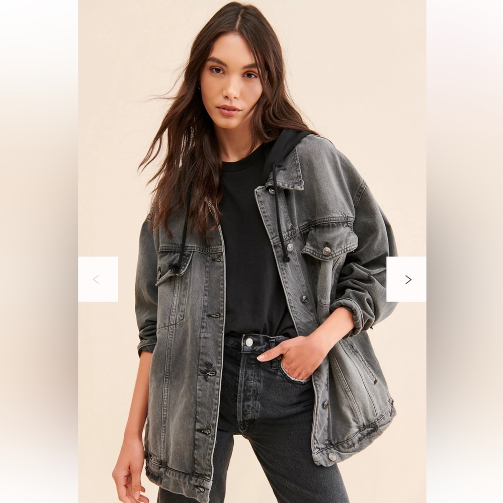 Free People Flawless Overside Hooded Denim Jacket | M